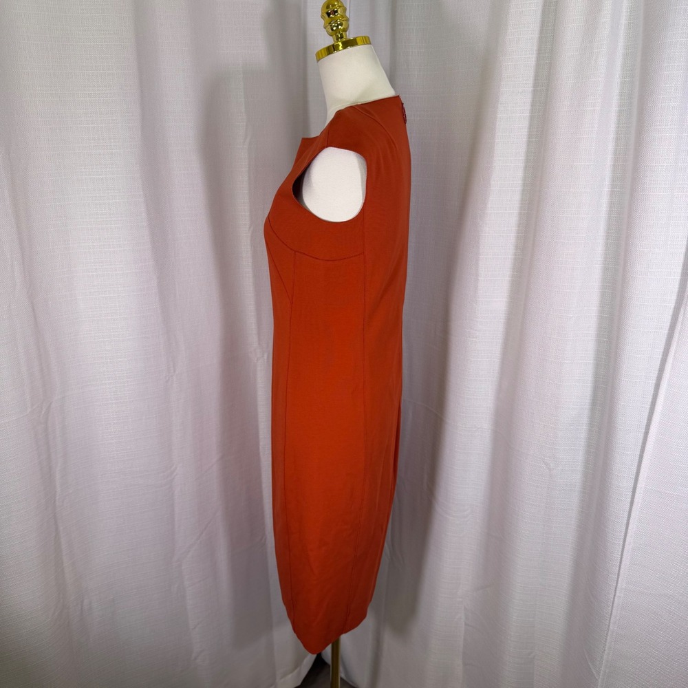 Akris Punto Sheath Dress Sz 6 Red Orange Cutout Textured Sleeveless Knee Length - Picture 14 of 16